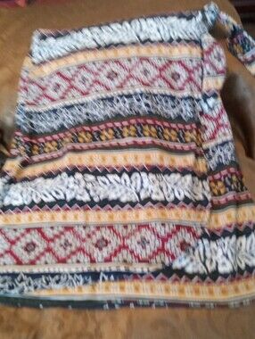 #698 Boho Tribal Print Maxi Skirt in Navy, Red & Yellow